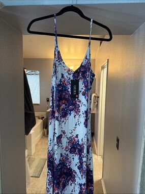 OURS Floral Maxi Slip Dress in White with Purple Print